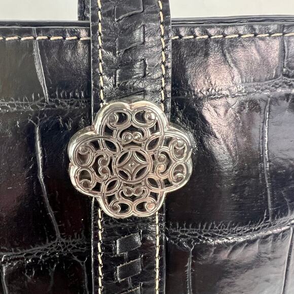 Brighton Black Croc Embossed Leather Shoulder Bag Rectangle Purse 14 x 8 - Picture 3 of 12